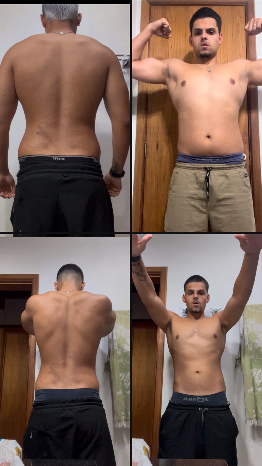 Aluno de costas e de frente, antes e depois do acompanhamento